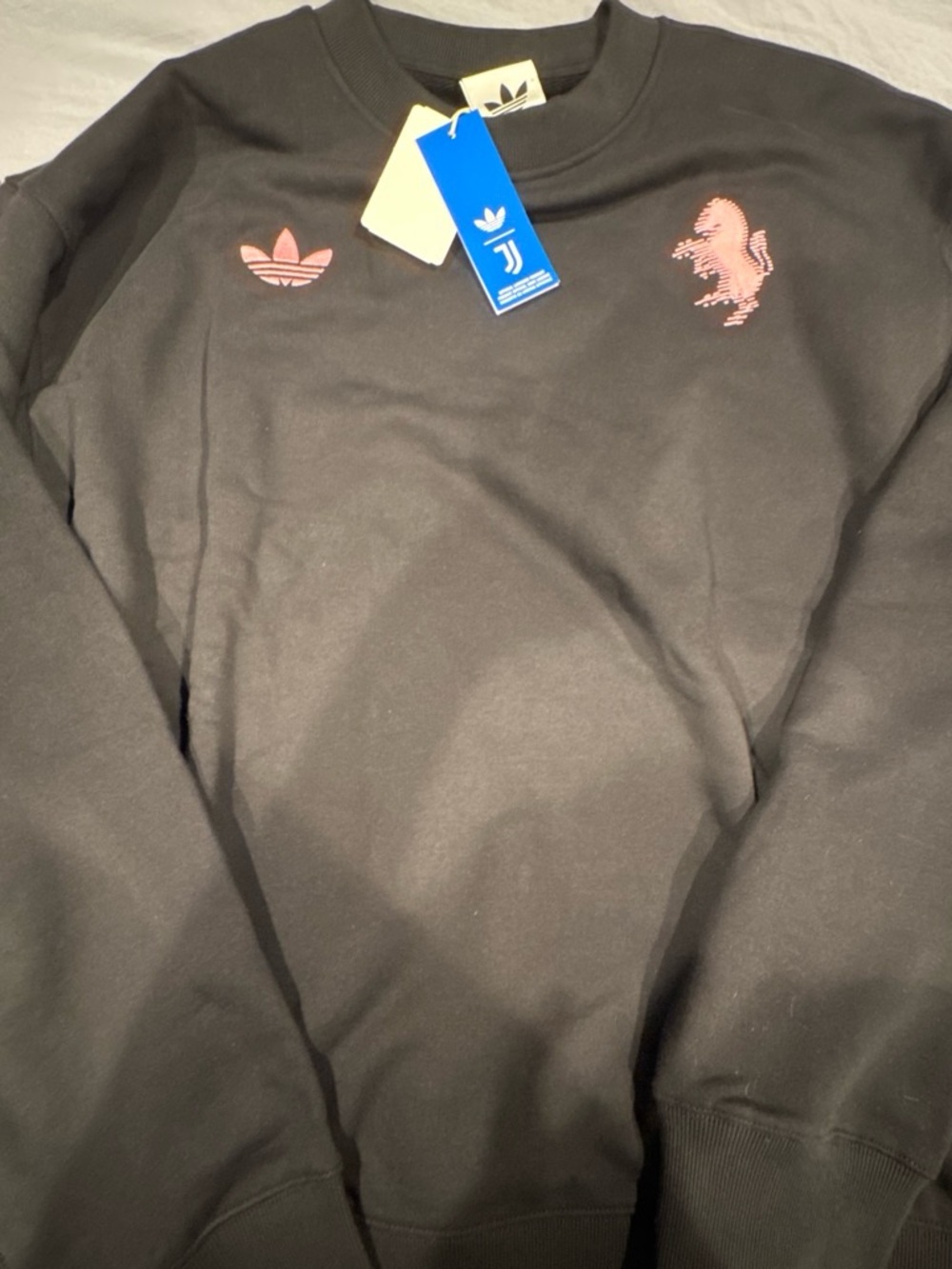 adidas Black Crewneck Sweatshirt with Pink Embroidered Logos